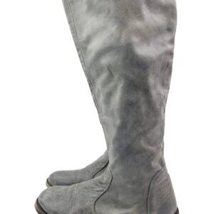 Anouk Women's Grey Round Toe Leather Side-Zip Knee High Riding Boots Size 9